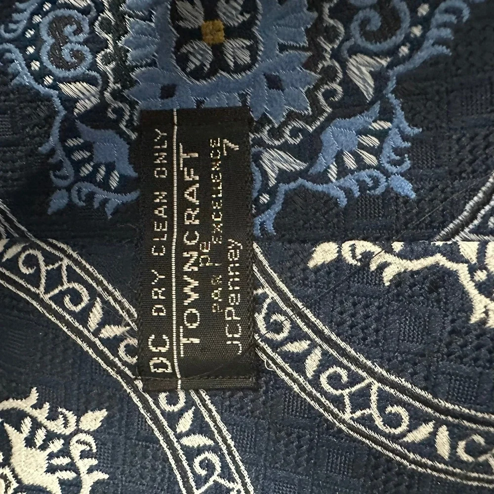 Mens Vintage Mid Century Navy Blue Medallion Mandala Wide Tie 70s Geometric